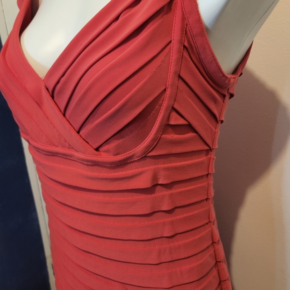 Adrianna Papell Tiered Coral Cap Sleeve Dress 14 - Picture 2 of 4